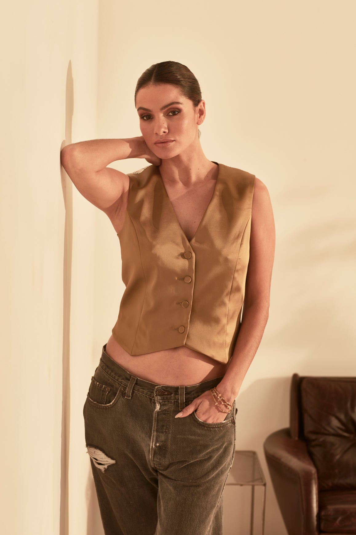 ALADDIN SATIN VEST - CHARTREUSE | Hideseekers