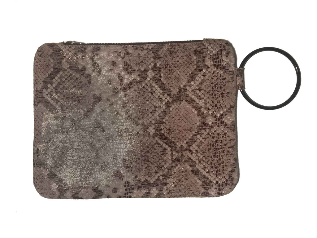 Hideseekers Leather Lace Print Bangle clutch bag